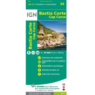 IGN Corsica: Bastia (30) - Corte - Cap Corse - Wandel- en Fietskaart 