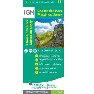 IGN Top 75: Chaîne des Puys, Massif du Sancy, Auvergne (15) - Wandel- en Fietskaart
